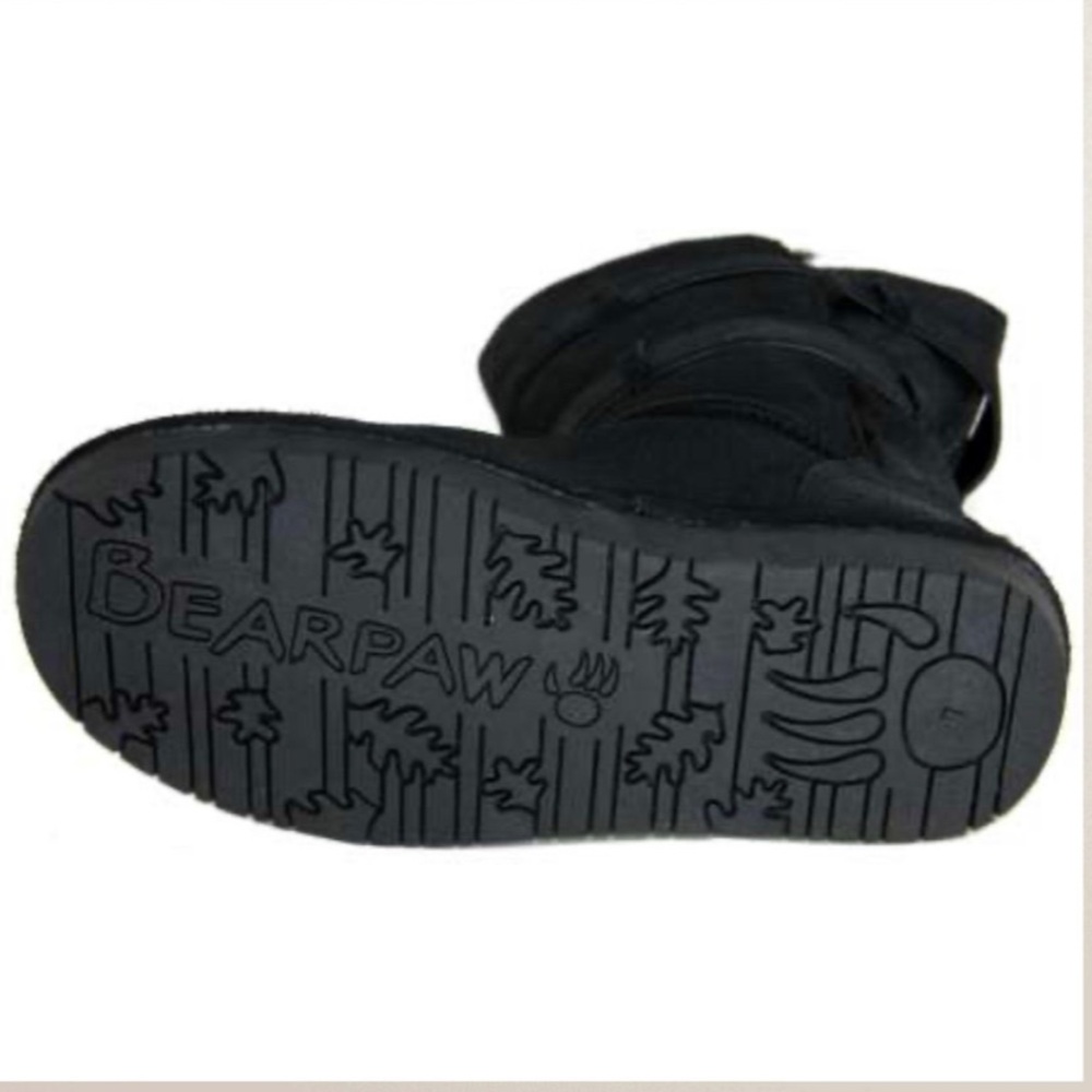 BearPaw Black Sheepskin Suede Leather Lace-Up Mid-Length Tall Shearling Boots - Picture 9 of 13